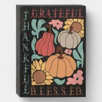 Boho Fall Grateful Thankful Blessed Thanksgiving Wooden Box Sign