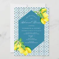 Mediterranean Blue Tiles Lemon Rehearsal Dinner Invitation