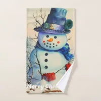 Watercolor Snowman Hand Towel