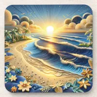 Ocean View Tropical Paper Quilling Effect  Beverage Coaster