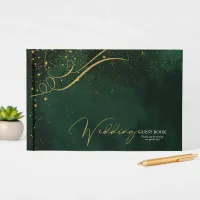 Fine Gold Lines Abstract Wedding Emerald ID867 Guest Book