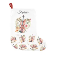 Floral Violins Gold Music Notes Christmas Holiday  Small Christmas Stocking