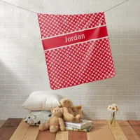 Personalized Central Stripe Red Polka-Dotted Baby Blanket