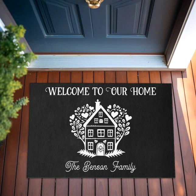 Personalized Family Name Welcome to our Home Black Doormat