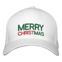 Merry Christmas Red Green and White Embroidered Baseball Cap