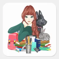 School Study Buddies Furry Friends Sticker, ZKOA Square Sticker