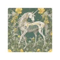 Unicorn Skeleton in the Yellow Flowers Metal Print