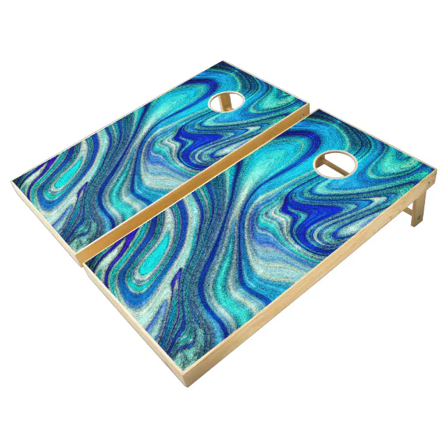 Elegant Aquamarine Paua Rainbow Shell Inspired Cornhole Set