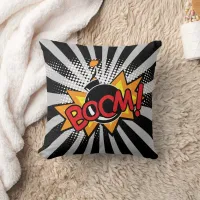 Superhero Comic Book Boom Bomb Cartoon Throw Pillow