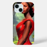 Safari Queen: Majestic African Woman Red Feathers iPhone 15 Case