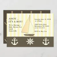 Ahoy It's a Boy Baby Shower Sailing Sepia Style Invitation