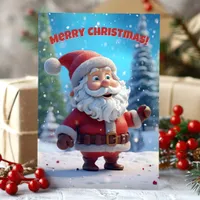 Cheerful 3D Santa Claus Merry Christmas Holiday Card