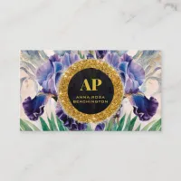 *~ QR AP10  iris Flowers Gold Business Card