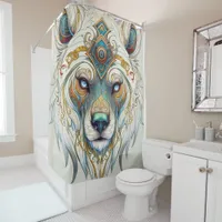 Ethereal White Wolf Portrait Shower Curtain