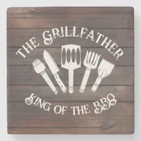 Rustic "The Grillfather: Funny BBQ Gift Stone Coaster