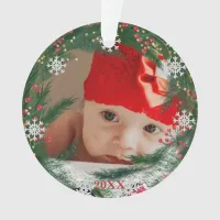 *~* Christmas Snowflake PHOTO Baby  AP44 Snow Man  Ornament