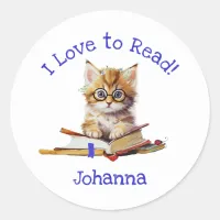 I Love to Read with Cute Kitten Classic Round Sticker