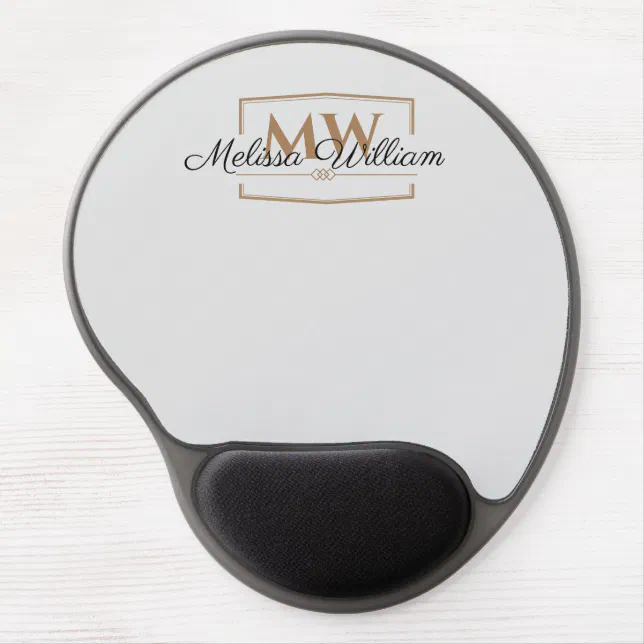 Elegant Silver Gold Monogram Name Script Gel Mouse Pad