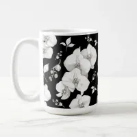 Watercolor White Orchid on Black | Coffee Mug