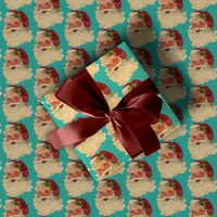 Vintage Santa Christmas Retro Teal Holiday Gift Wrapping Paper