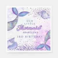 Purple Pink Modern Glitter Mermaid Birthday Napkins