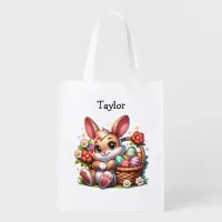 Personalized Vintage Easter Bunny Grocery Bag