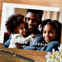 Easter Blessings Modern Script Personalized Photo Foil Holiday Card