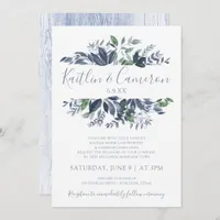 Greenery Wedding Invitations - Dusty Blue & Green