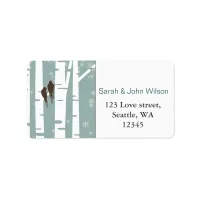 Love Birds Birch Tree Winter Wedding Label