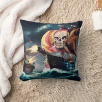 Pirate Ship Engages in Naval Battle With Cannons Throw Pillow