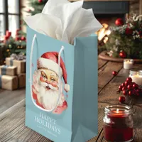 Blue Vintage Retro Santa Claus Christmas Small Gift Bag