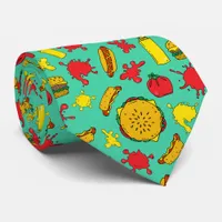 Hamburgers and Hot Dogs Fast Food Teal Neck Tie