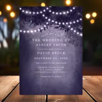 Rustic Woodland Tree String Lights Purple Wedding Invitation