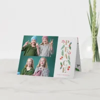 Pine Holly Berry Gold Peace Multiple Photo  Holiday Card