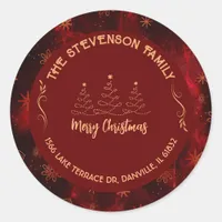 Merry Christmas Trees Burgundy Classic Round Sticker