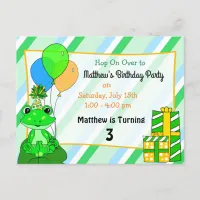 Personalized Frog Themed Boy's Birthday Party Postcard