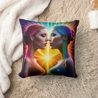 Twin Figures in Colorful Light Embrace Throw Pillow