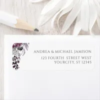 Purple / Plum Watercolor Floral Wedding Label