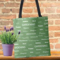 Garden Lover Gardening Words Patterned Green Tote Bag