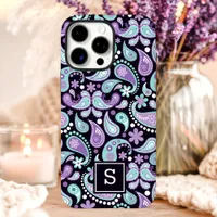 Purple Bohemian Paisley Cute Monogram iPhone 16 Pro Max Case