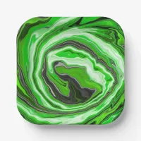 Lime Green and Black Marble like Swirls Fluid Art  Paper Plates