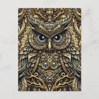 Steampunk Metal Gears and Owl Postcard