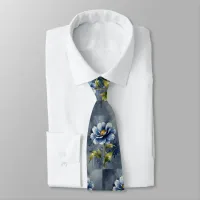 Blue flower watercolour pattern  neck tie