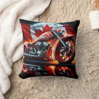 Motorcycle gleams with flames throw pillow