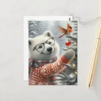 Christmas Artic Fox and Cardinal Postcard