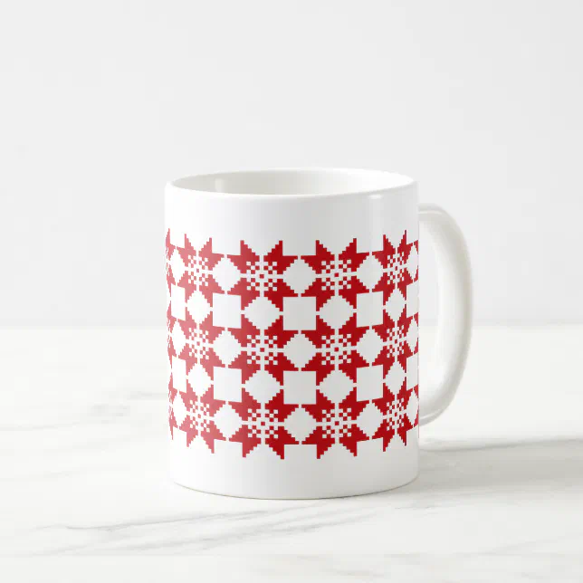 Christmas Nordic Knit Pattern Red Snowflake White Coffee Mug