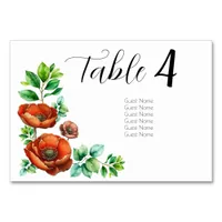 Sublime Watercolor Red Poppies in Vintage Style Table Number