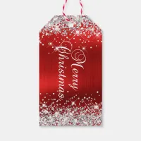 Glittery Silver and Red Foil Merry Christmas Gift Tags