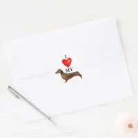 I Love My Dachshund Red Heart Classic Round Sticker