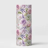 Lavender Rose Floral Pillar Candle